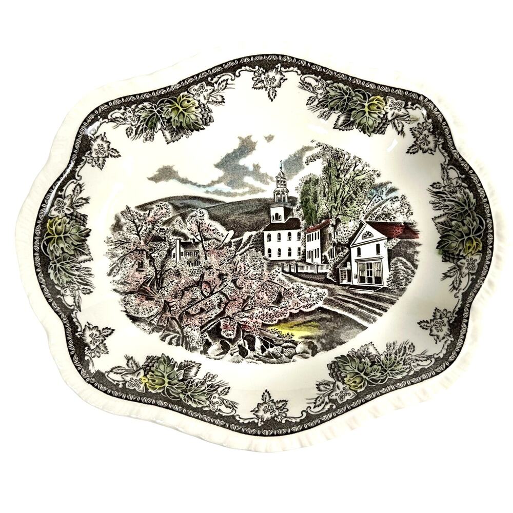 Johnson Bros Friendly Village England Vintage Village Green 11" Scalloped Bowl